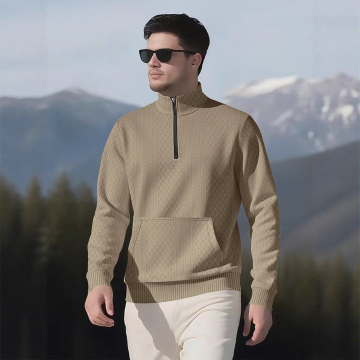 Sporty fleece pullover for men with high collar and zipper Lune London