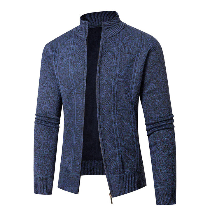 Men's knitted jacket with a structured braid design and a high collar Lune London