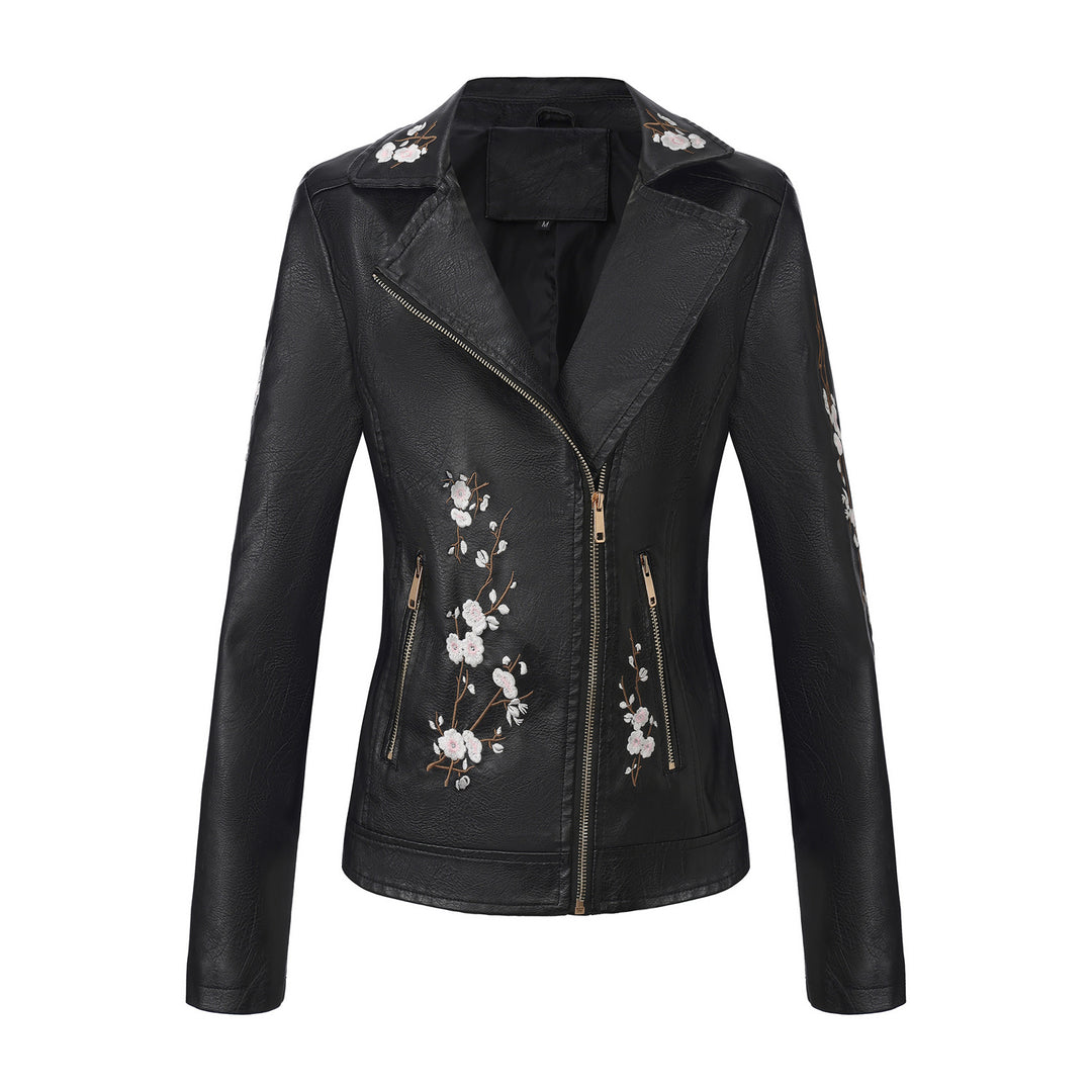 Trendy motorcycle jacket for women with embroidered floral pattern Lune London