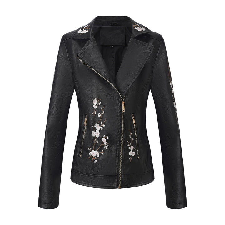 Trendy motorcycle jacket for women with embroidered floral pattern Lune London