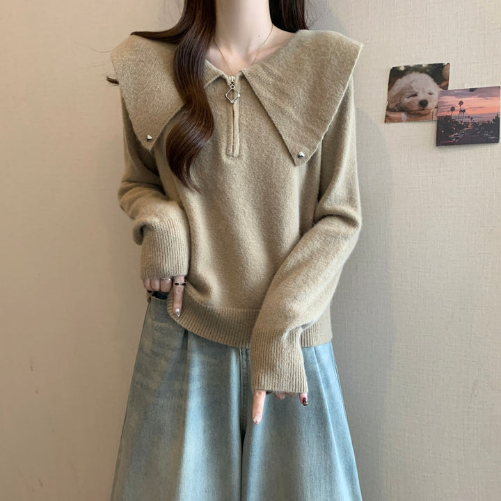 Pull en tricot pour femmes avec col décoratif et fermeture éclair Chic & Stil