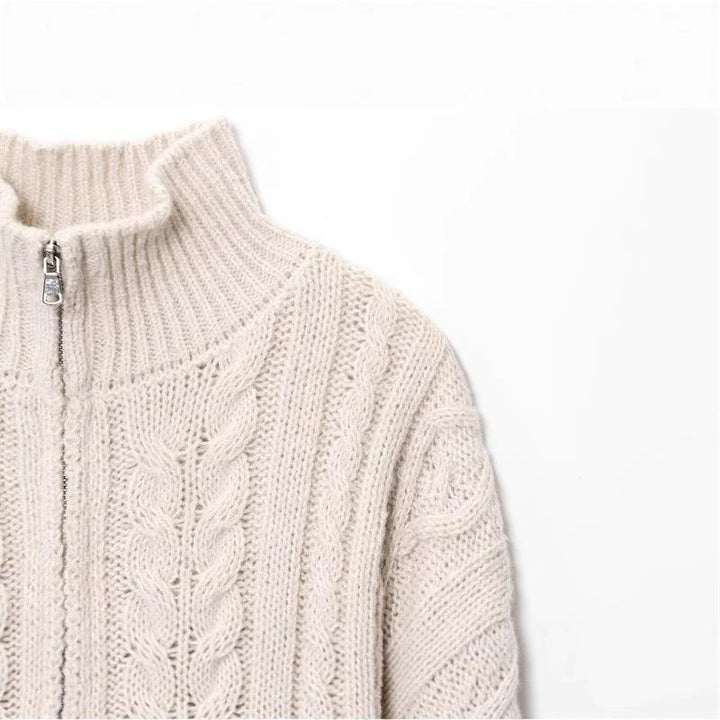 Womens knit jacket with high collar and zipper Lune London