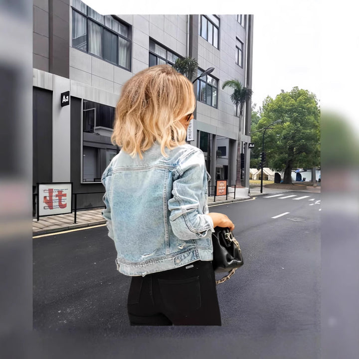 Women fitted denim jacket with classic details Lune London