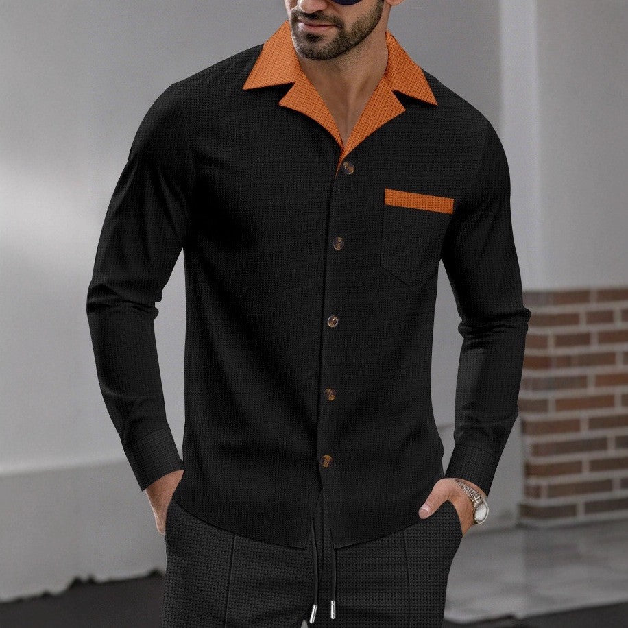 Stylish long sleeve shirt for men with a textured design and a practical chest pocket Lune London