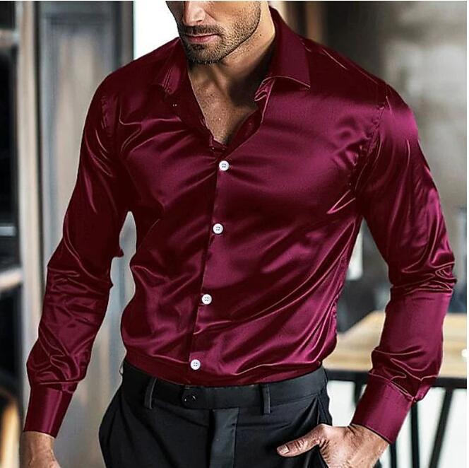Elegant long-sleeve shirt for men in shiny material with a modern fit Lune London