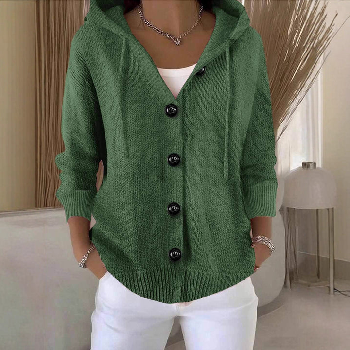 Casual hoodie knitted jacket for women with large buttons Lune London