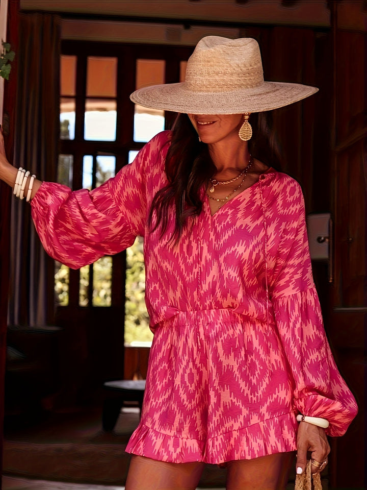 Ladies Casual Romper with Voluminous Sleeves and an Elastic Waist Cord Lune London