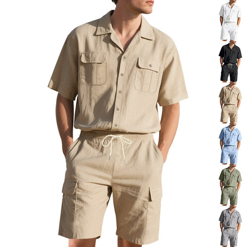 H men's casual short sleeve shirt and chic cargo shorts outfit