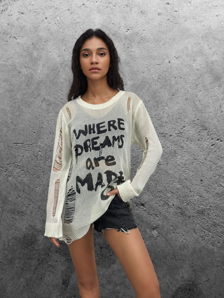 Oversized sweater for women with creative inscriptions and refined details Lune London