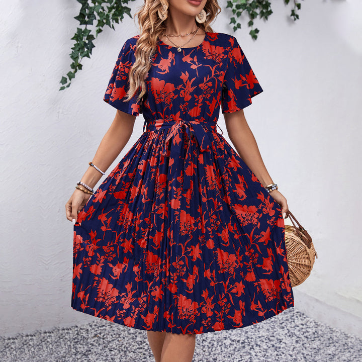 Lune London women's midi dress with floral print and tie belt