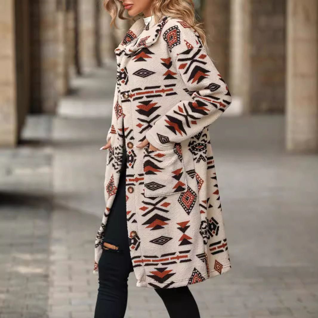 Lune London women's teddy jacket with a unique geometric pattern