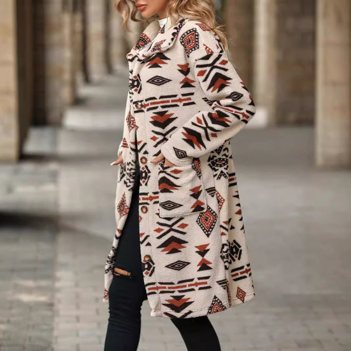 Lune London women's teddy jacket with a unique geometric pattern
