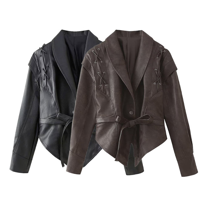 Women's biker jacket with refined lace details and a fitted cut Lune London