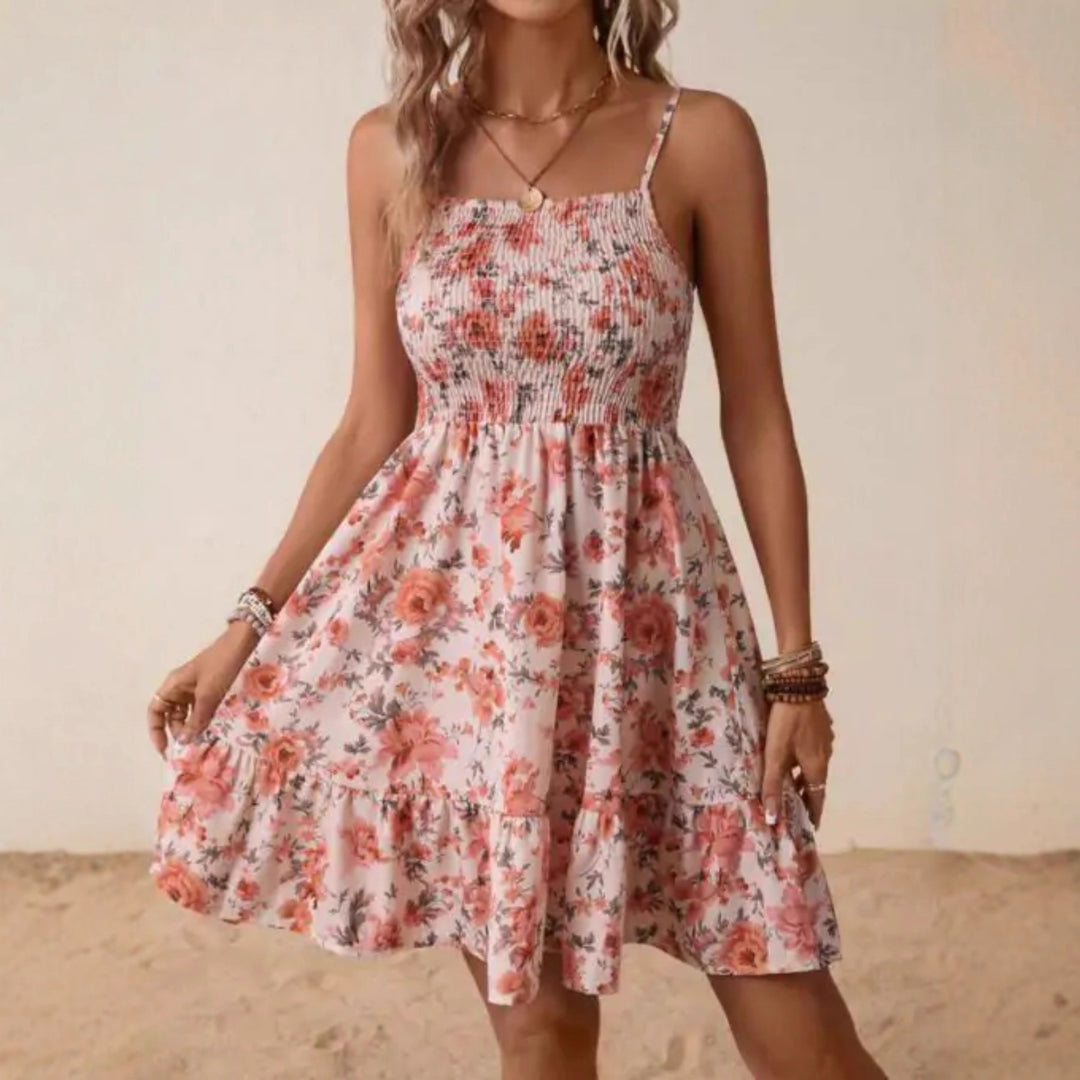 Floral summer dress for women with A-line skirt and spaghetti straps Lune London