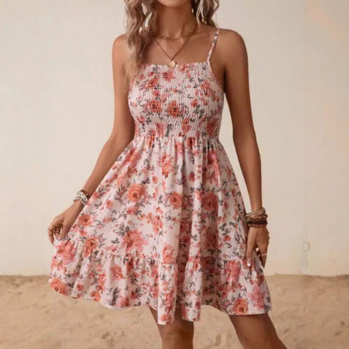 Floral summer dress for women with A-line skirt and spaghetti straps Lune London