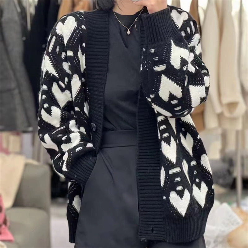 Knit jacket for women with heart pattern and luxurious cut Lune London