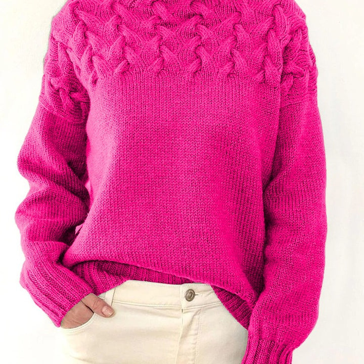 Knit sweater for women with high collar and trendy twisted pattern Lune London
