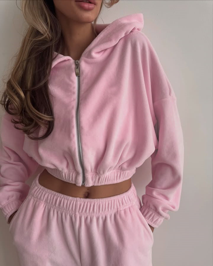 Velvet jogger set for women with high collar and zipper Lune London
