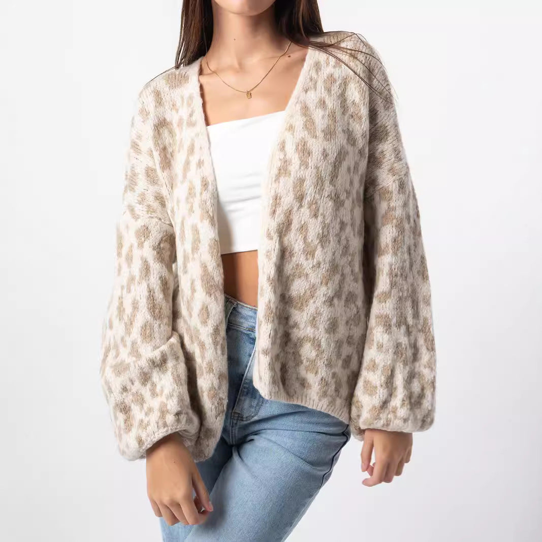 Ladies Chunky Knitted Cardigan with Stylish Leopard Pattern and Comfortable Oversized Details Lune London