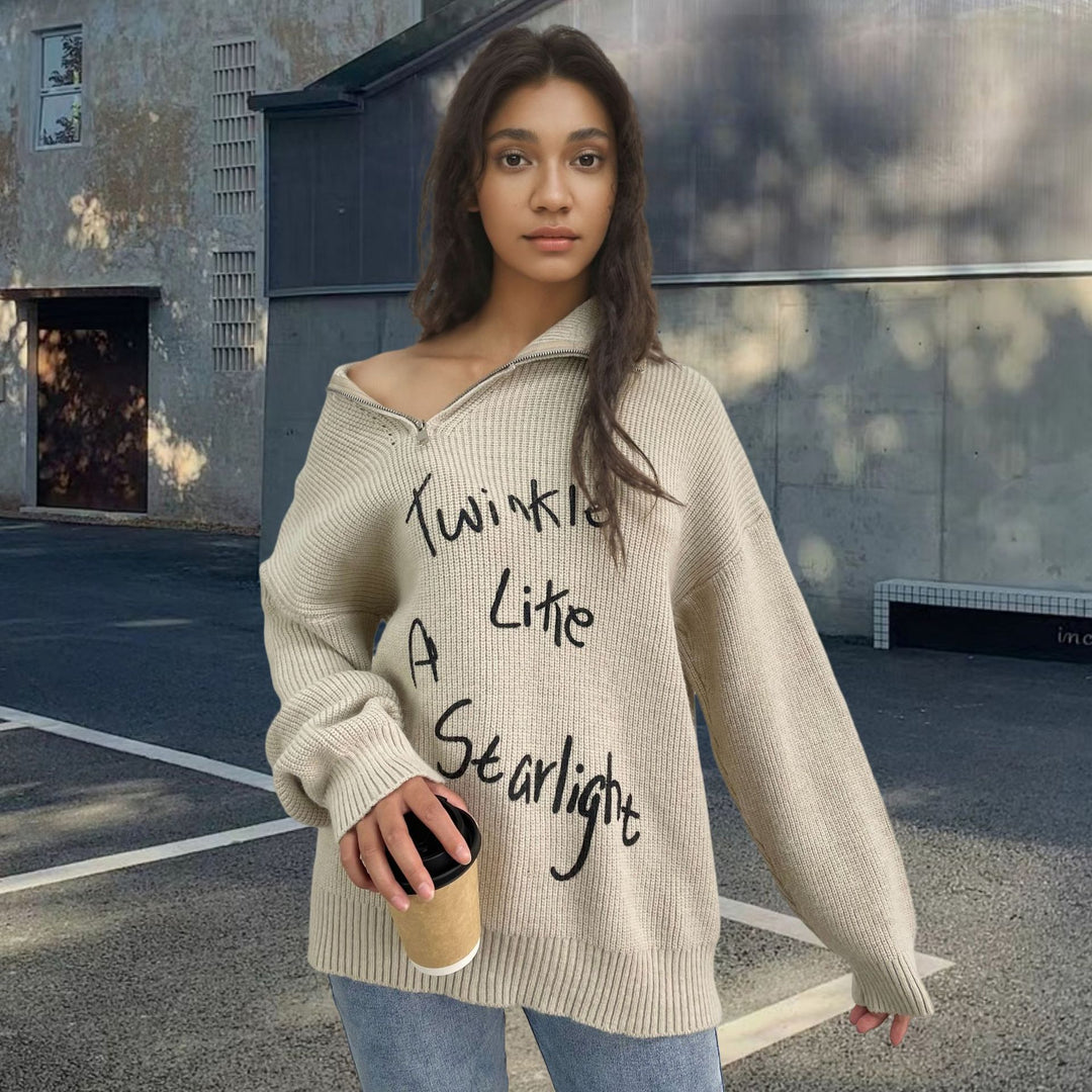 Casual knitted sweater for women with unique inscription Lune London