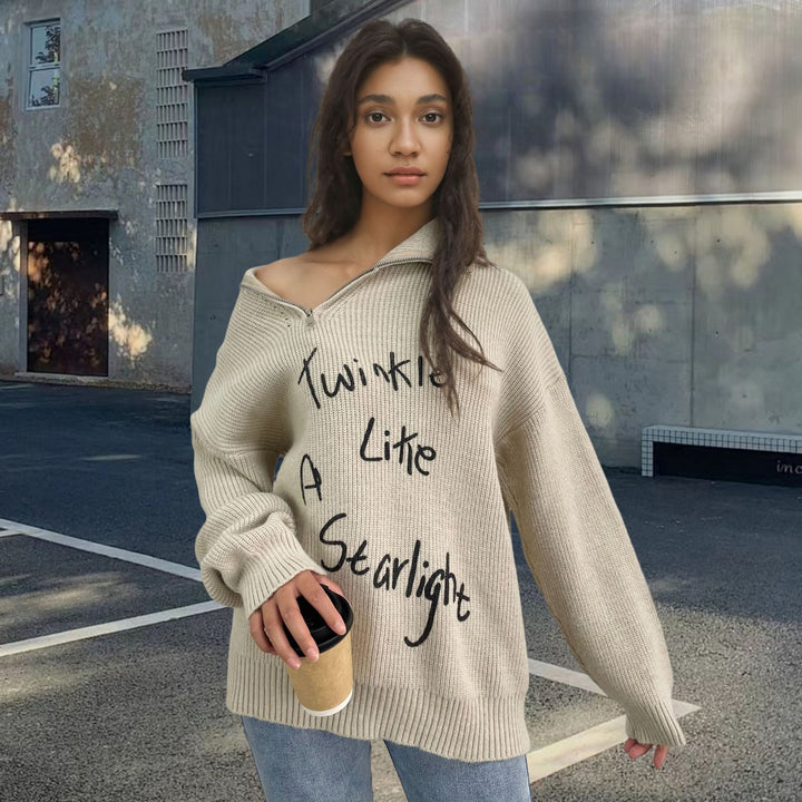 Casual knitted sweater for women with unique inscription Lune London