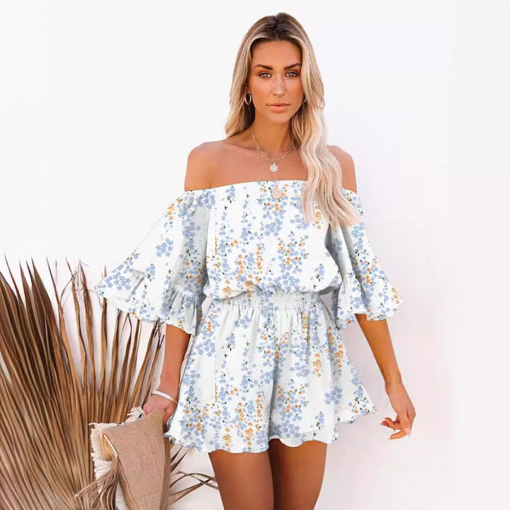 Women Off-Shoulder Short Jumpsuit with Puffy Sleeves Chic & Stylish