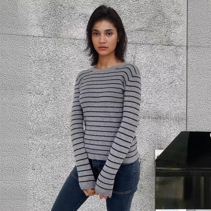 Ribbed knit pull for women with striped pattern and long sleeves Lune London