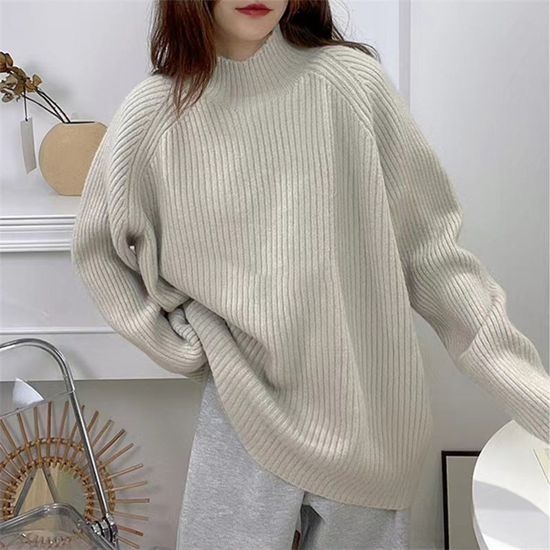 Pull en tricot épais pour femme avec col montant et coupe décontractée Chic & Stil
