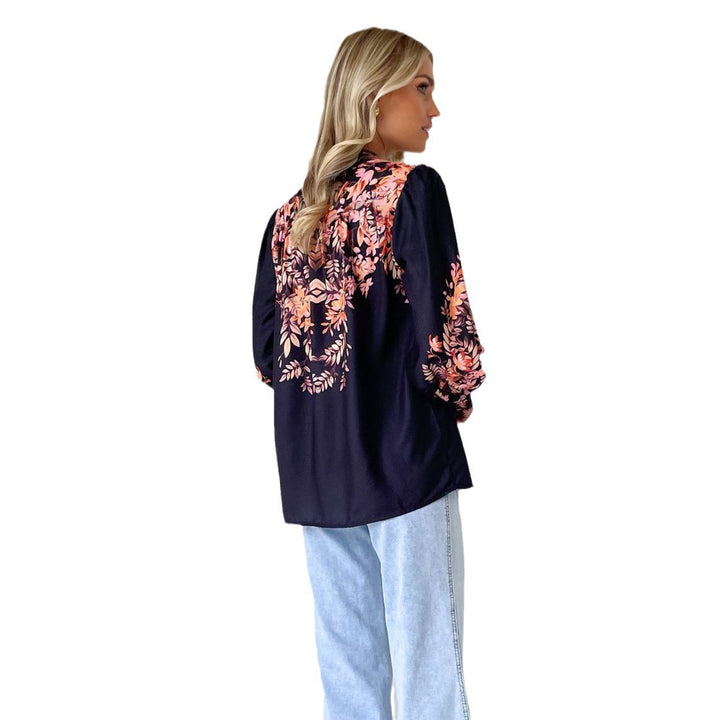 Women's Elegant Blouse with Floral Accents and Trendy Puff Sleeves Lune London