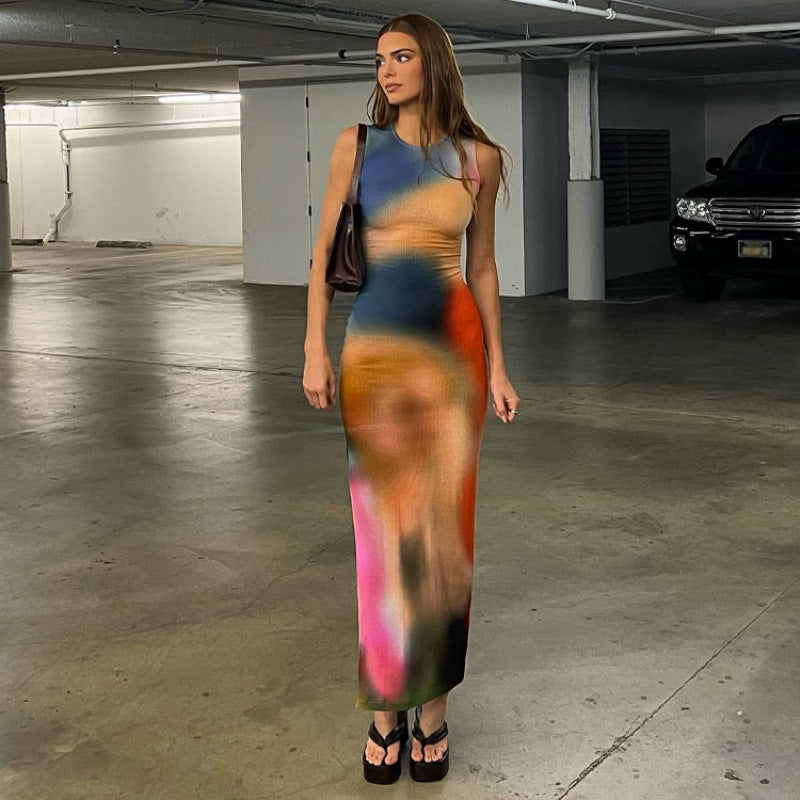 Women Maxi Bodycon Dress Abstract Print Lune London
