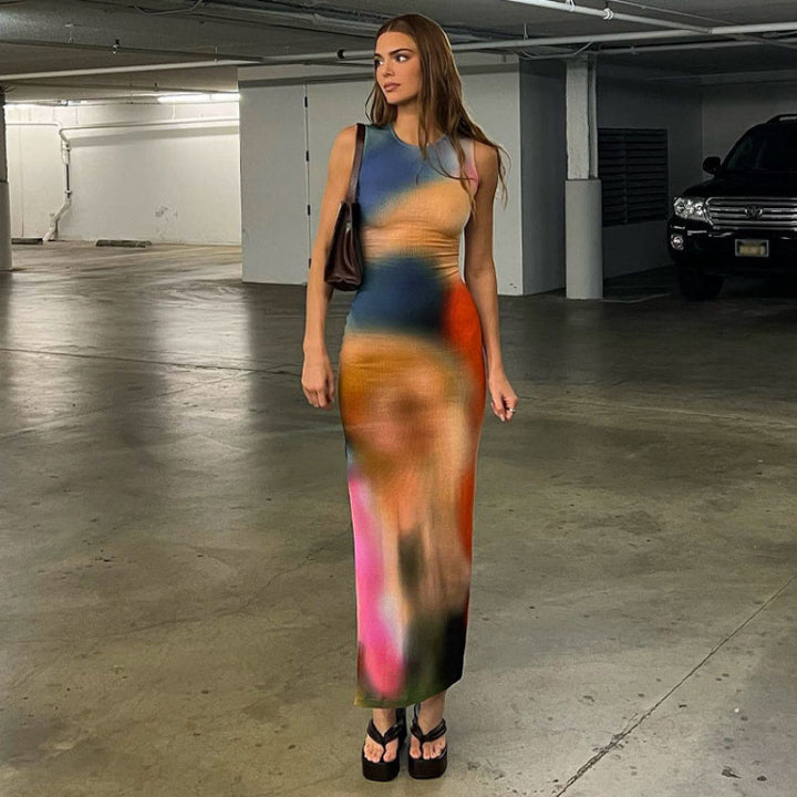 Women Maxi Bodycon Dress Abstract Print Lune London