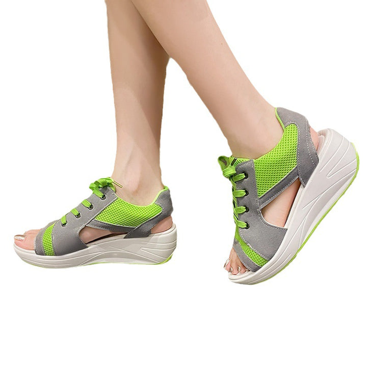 Women's athletic sandals with breathable mesh upper and flexible wedge sole Lune London