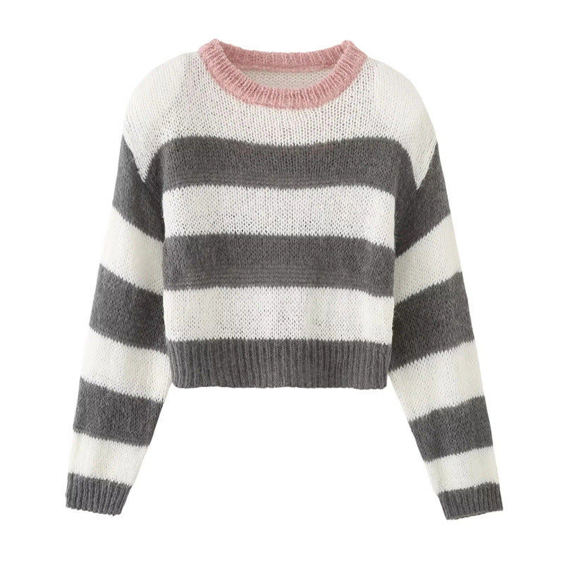 Short knit jumper for women with nautical stripe pattern and round neckline Lune London