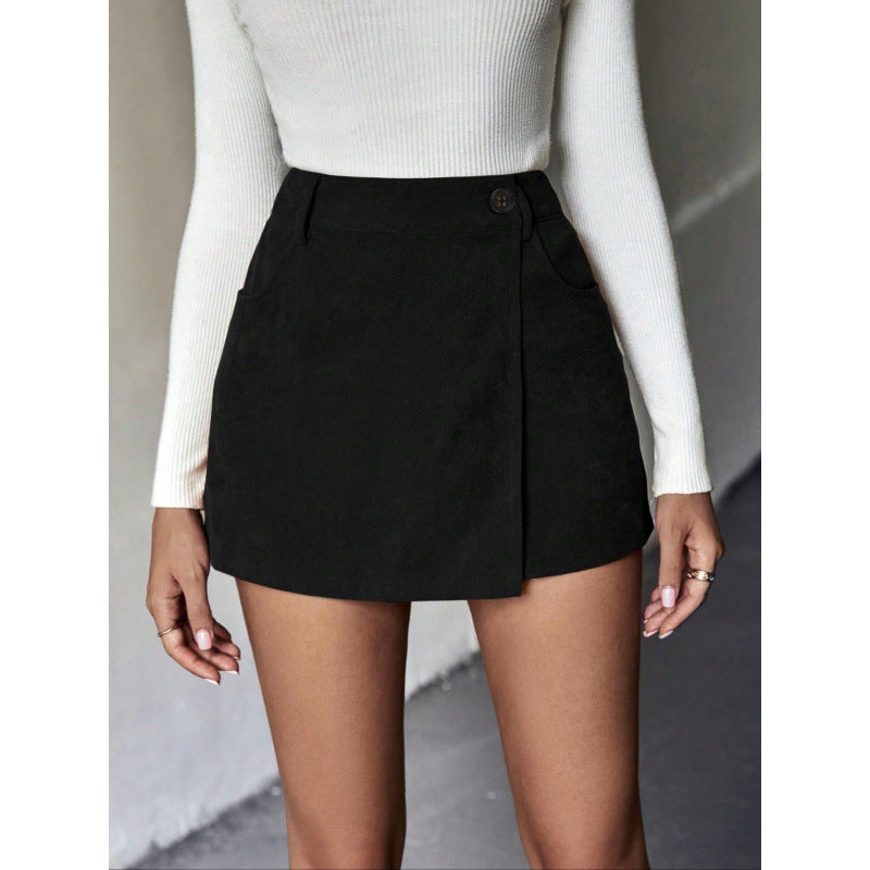 Women's Mini Skirt with Asymmetric Cut and Button Details Lune London