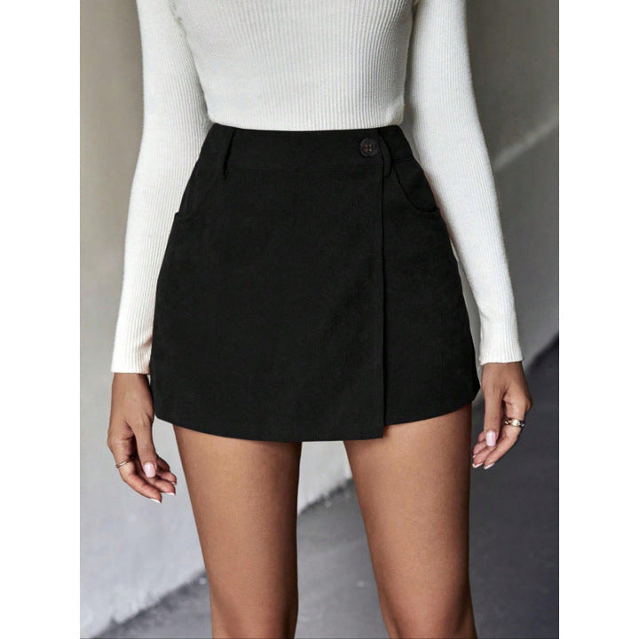 Women's Mini Skirt with Asymmetric Cut and Button Details Lune London