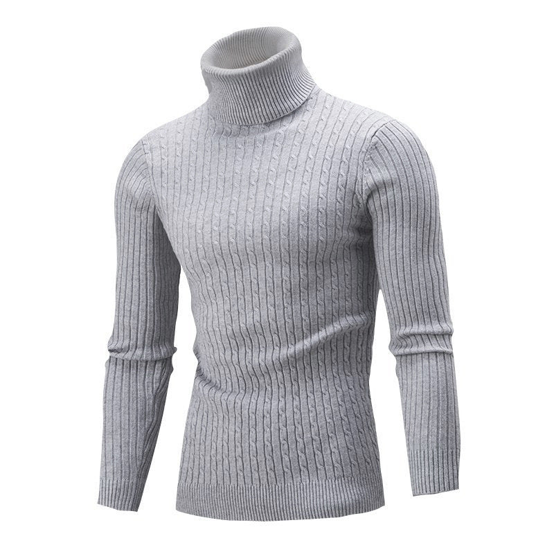 Men's Elegant Knit Sweater with High Collar and Fine Cable Pattern Lune London