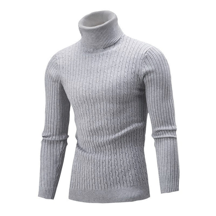 Men's Elegant Knit Sweater with High Collar and Fine Cable Pattern Lune London