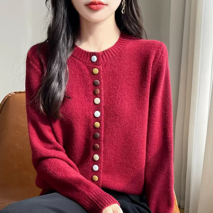Knitted jacket for women with creative button details and fine material Lune London