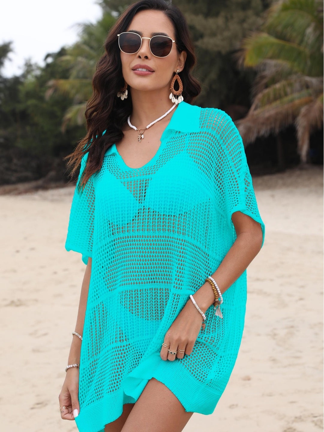 Ladies Lightweight Crochet Swimsuit Cover Top Tunic Lune London