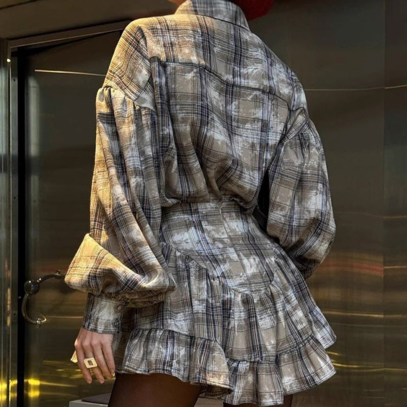 Lune London checkered shirt and skirt set for women