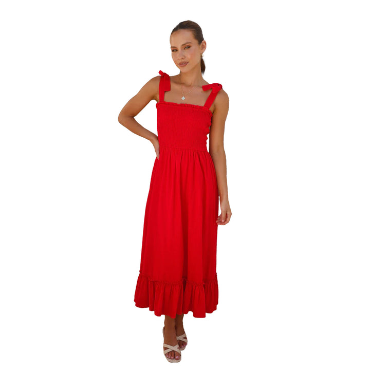 Ladies maxi dress with playful ruffle hem and elastic top