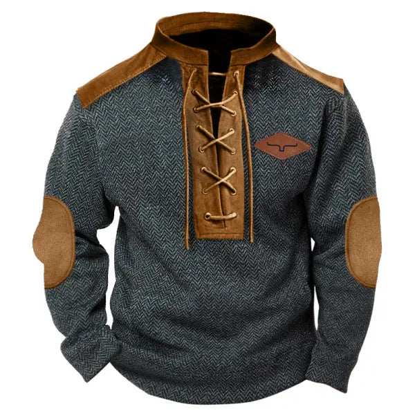 Trendy men's sweater with contrasting collar and elbow patches Lune London