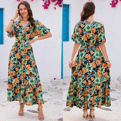 Floral maxi dress for women with ruffled sleeves Lune London