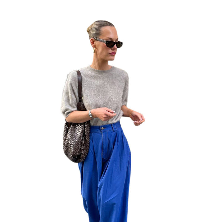 Ladies short plush sweater with short sleeves in elegant design Lune London