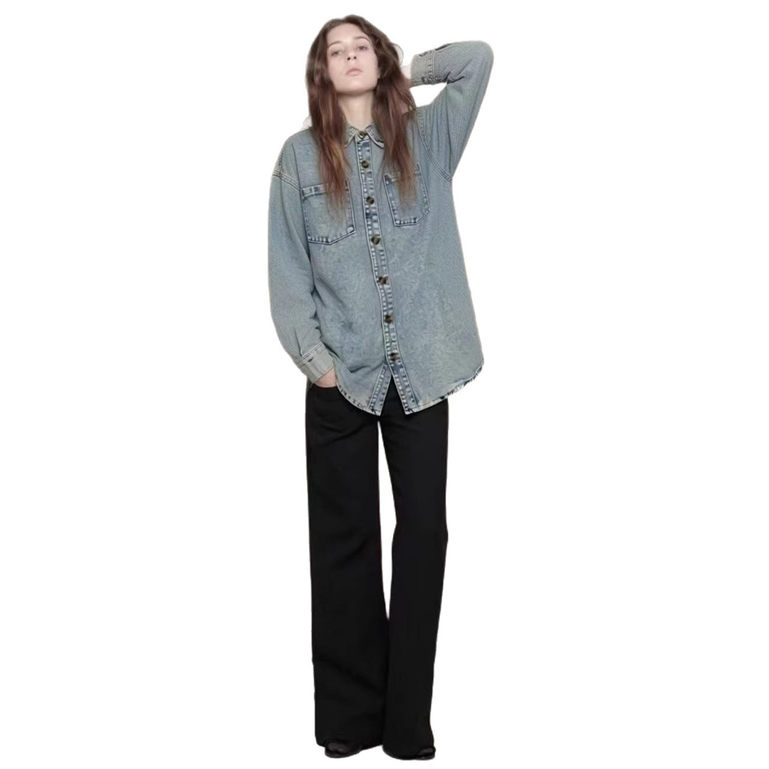 Women Oversized Denim Shirt with Patch Pockets Lune London