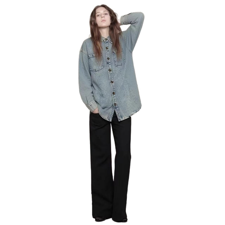 Women Oversized Denim Shirt with Patch Pockets Lune London