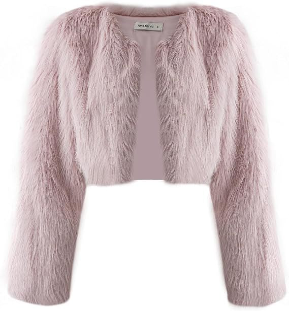 Ladies short glamorous faux fur jacket with wide sleeves Lune London