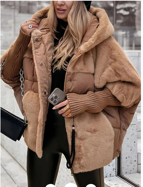 Ladies oversized quilted jacket with faux fur and hood Lune London