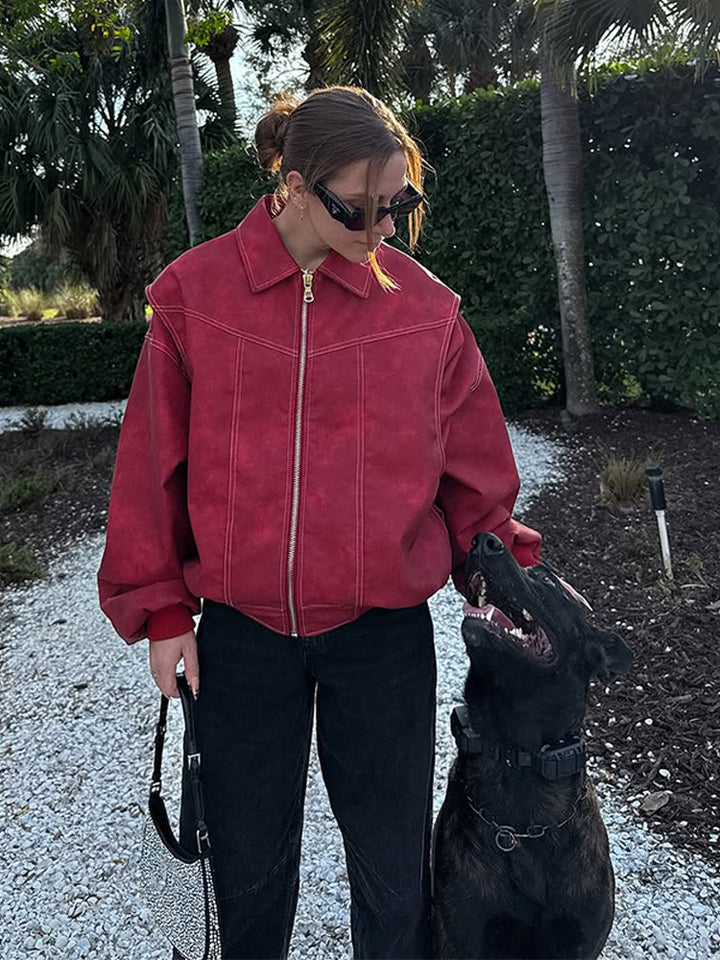 Faux leather jacket for women with voluminous sleeves and a high collar Lune London