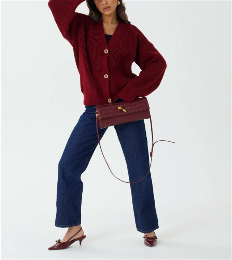 Casual knitted cardigan for women with button details and flared sleeves Lune London